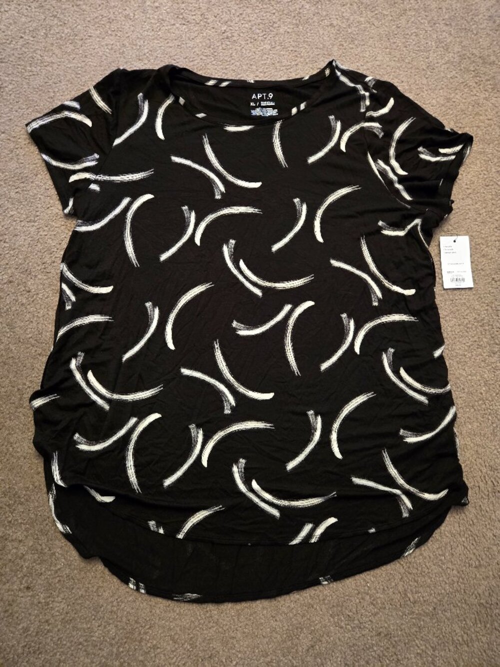 Apt. 9 Women's Short Sleeved Essential Tunic Black and White Size XL